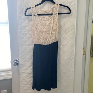 Ivory and black dress, top half lace bottom half black cotton